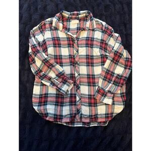 Melloday Women’s 1X Plaid Button Down Shirt Red Blue Rayon Long Sleeve Plus Size